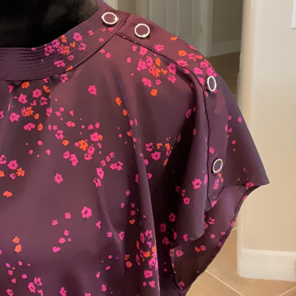 Ann Taylor blouse, wine with pink/orange/black floral design, size XL - Picture 2 of 8